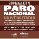 SIDIUNLaR adhiere al paro nacional universitario para este 11 y 12 de junio