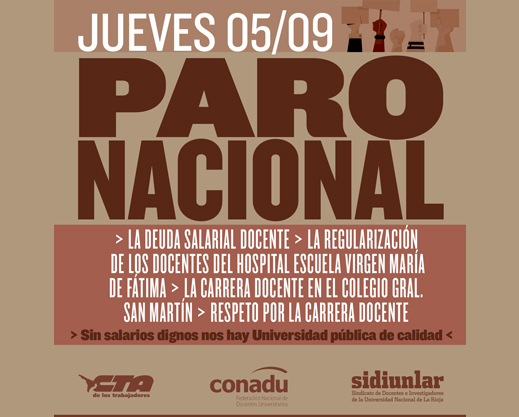 Paro nacional para este jueves 05 de septiembre